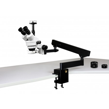 PA-7FZ-IFR07-10N Simul-Focal Trinocular Zoom Stereo Microscope - 0.7X - 4.5X Zoom Range, 0.5X & 2.0X Auxiliary Lenses, 144-LED Ring Light, 10MP Digital Eyepiece Camera