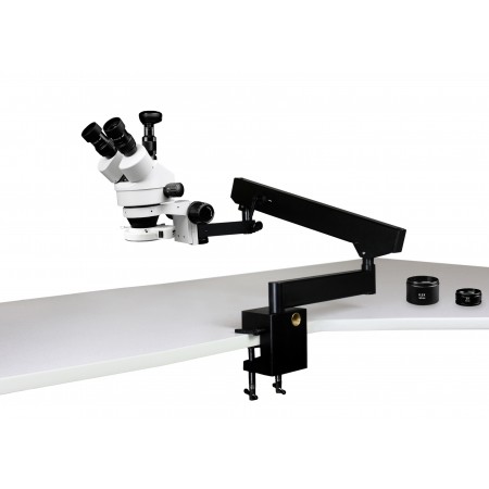 PA-7FZ-IFR07-3N Simul-Focal Trinocular Zoom Stereo Microscope - 0.7X - 4.5X Zoom Range, 0.5X & 2.0X Auxiliary Lenses, 144-LED Ring Light, 3MP Digital Eyepiece Camera