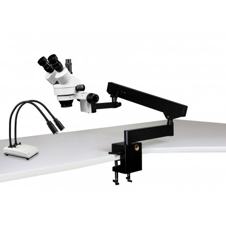 PA-7F-IHL20 Simul-Focal Trinocular Zoom Stereo Microscope - 0.7X - 4.5X Zoom Range, Dual Gooseneck LED Light