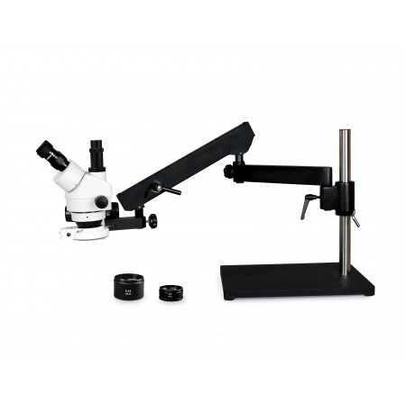 PA-9FZ-IFR07 Simul-Focal Trinocular Zoom Stereo Microscope - 0.7X - 4.5X Zoom Range, 0.5X & 2.0X Auxiliary Lenses, 144-LED Ring Light