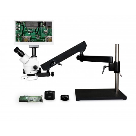 PA-9FZ-IFR07-RET11.6 Simul-Focal Trinocular Zoom Stereo Microscope - 0.7X - 4.5X Zoom Range, 0.5X & 2.0X Auxiliary Lenses, 144-LED Ring Light, 11.6" HD Retina Screen With 5MP Camera
