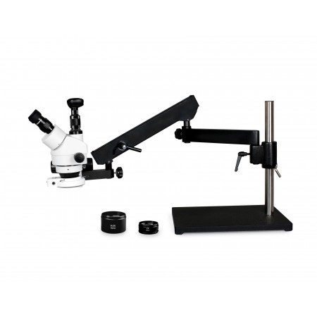 PA-9FZ-IFR07-3N Simul-Focal Trinocular Zoom Stereo Microscope - 0.7X - 4.5X Zoom Range, 0.5X & 2.0X Auxiliary Lenses, 144-LED Ring Light, 3MP Digital Eyepiece Camera