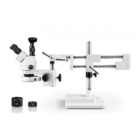 PA-5FZ-IFR07-3N Simul-Focal Trinocular Zoom Stereo Microscope - 0.7X - 4.5X Zoom Range, 0.5X & 2.0X Auxiliary Lenses, 144-LED Ring Light, 3MP Digital Eyepiece Camera