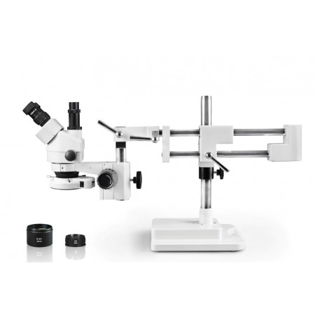 PA-5FZ-IFR07 Simul-Focal Trinocular Zoom Stereo Microscope - 0.7X - 4.5X Zoom Range, 0.5X & 2.0X Auxiliary Lenses, 144-LED Ring Light