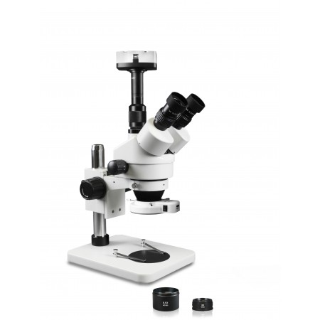 PA-1FZ-IFR07-10N Simul-Focal Trinocular Zoom Stereo Microscope - 0.7X-4.5X Zoom Range, 0.5X & 2.0X Auxiliary Lenses, 144-LED Ring Light, 10MP Digital Eyepiece Camera