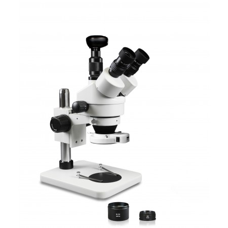 PA-1FZ-IFR07-3N Simul-Focal Trinocular Zoom Stereo Microscope - 0.7X-4.5X Zoom Range, 0.5X & 2.0X Auxiliary Lenses, 144-LED Ring Light, 3MP Digital Eyepiece Camera