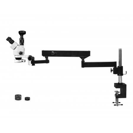 PA-8FZ-IFR07-3N Simul-Focal Trinocular Zoom Stereo Microscope - 0.7X - 4.5X Zoom Range, 0.5X & 2.0X Auxiliary Lenses, 144-LED Ring Light, 3MP Digital Eyepiece Camera