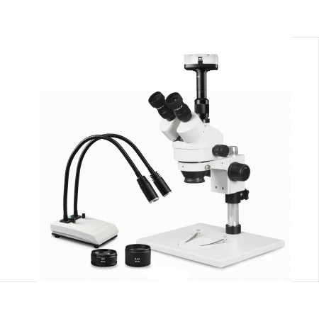 PA-1AFZ-IHL20-10N Simul-Focal Trinocular Zoom Stereo Microscope - 0.7X-4.5X Zoom Range, 0.5X & 2.0X Auxiliary Lenses, Dual Gooseneck LED Light, 10MP Digital Eyepiece Camera