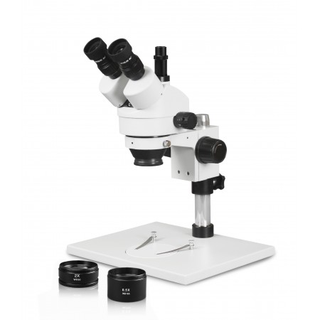 PA-1AFZ Simul-Focal Trinocular Zoom Stereo Microscope - 0.7X-4.5X Zoom Range, 0.5X & 2.0X Auxiliary Lenses