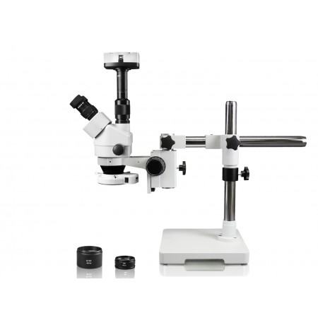 PA-3FZ-IFR07-10N Simul-Focal Trinocular Zoom Stereo Microscope - 0.7X - 4.5X Zoom Range, 0.5X & 2.0X Auxiliary Lenses, 144-LED Ring Light, 10MP Digital Eyepiece Camera