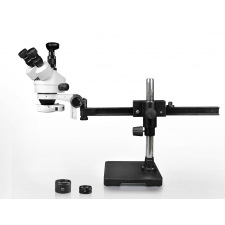 PA-2AFZ-IFR07-3N Simul-Focal Trinocular Zoom Stereo Microscope - 0.7X-4.5X Zoom Range, 0.5X & 2.0X Auxiliary Lenses, 144-LED Ring Light, 3MP Digital Eyepiece Camera
