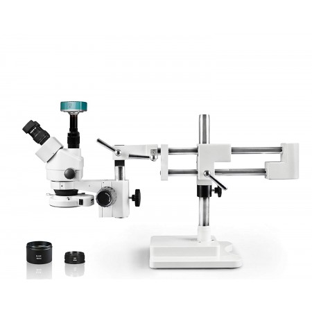 PA-5FZ-IFR07-3609NS Simul-Focal Trinocular Zoom Stereo Microscope - 0.7X - 4.5X Zoom Range, 0.5X & 2.0X Auxiliary Lenses, 144-LED Ring Light, 2MP High Definition Digital Camera
