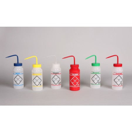 2-Color Wash Bottle, Safety-Labeled, Wide Mouth