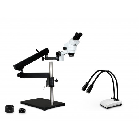 PA-9EZ-IHL20 Binocular Zoom Stereo Microscope - 0.7X - 4.5X Zoom Range, 0.5X & 2.0X Auxiliary Lenses, Dual Gooseneck LED Light