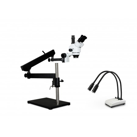 PA-9F-IHL20 Simul-Focal Trinocular Zoom Stereo Microscope - 0.7X - 4.5X Zoom Range, Dual Gooseneck LED Light