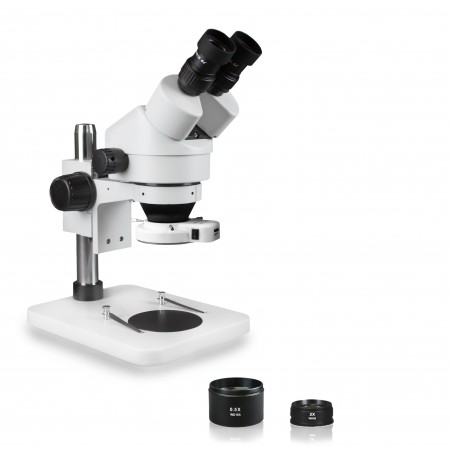 PA-1EZ-IFR07 Binocular Zoom Stereo Microscope - 0.7X-4.5X Zoom Range, 0.5X & 2.0X Auxiliary Lenses, 144-LED Ring Light