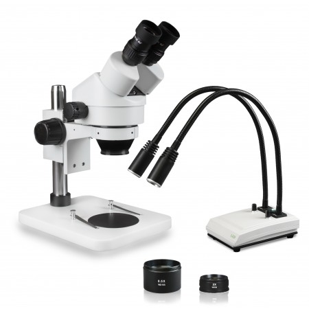 PA-1EZ-IHL20 Binocular Zoom Stereo Microscope - 0.7X-4.5X Zoom Range, 0.5X & 2.0X Auxiliary Lenses, Dual Gooseneck LED Light