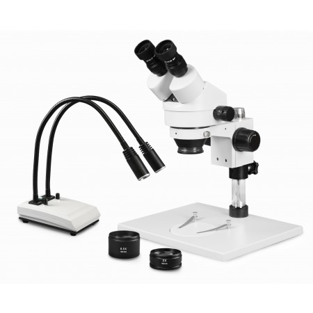 PA-1AEZ-IHL20 Binocular Zoom Stereo Microscope - 0.7X-4.5X Zoom Range, 0.5X & 2.0X Auxiliary Lenses, Dual Gooseneck LED Light