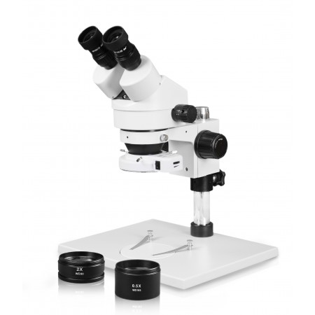 PA-1AEZ-IFR07 Binocular Zoom Stereo Microscope - 0.7X-4.5X Zoom Range, 0.5X & 2.0X Auxiliary Lenses, 144-LED Ring Light