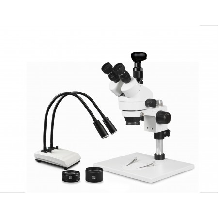PA-1AFZ-IHL20-3N Simul-Focal Trinocular Zoom Stereo Microscope - 0.7X-4.5X Zoom Range, 0.5X & 2.0X Auxiliary Lenses, Dual Gooseneck LED Light, 3MP Digital Eyepiece Camera