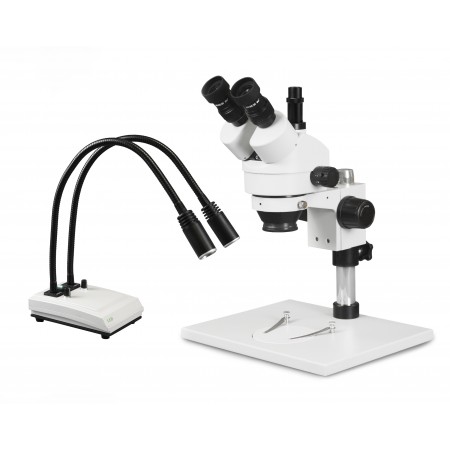 PA-1AF-IHL20 Simul-Focal Trinocular Zoom Stereo Microscope - 0.7X-4.5X Zoom Range, Dual Gooseneck LED Light