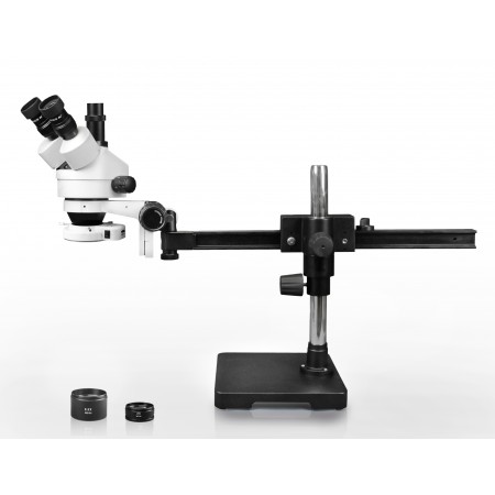 PA-2AFZ-IFR07 Simul-Focal Trinocular Zoom Stereo Microscope - 0.7X-4.5X Zoom Range, 0.5X & 2.0X Auxiliary Lenses, 144-LED Ring Light