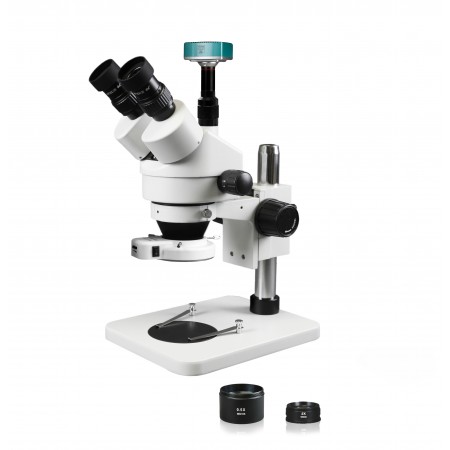 PA-1AFZ-IFR07-3609NS Simul-Focal Trinocular Zoom Stereo Microscope - 0.7X-4.5X Zoom Range, 0.5X & 2.0X Auxiliary Lenses, 144-LED Ring Light, 2MP High Definition Digital Camera