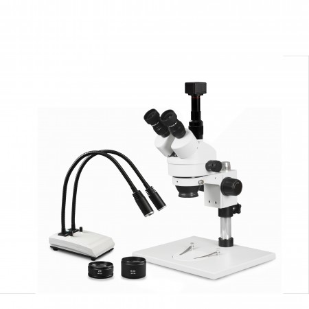 PA-1AFZ-IHL20-5N Simul-Focal Trinocular Zoom Stereo Microscope - 0.7X-4.5X Zoom Range, 0.5X & 2.0X Auxiliary Lenses, Dual Gooseneck LED Light, 5MP Digital CMOS Camera