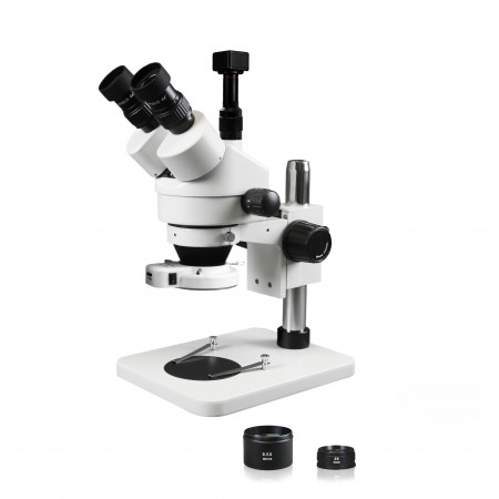 PA-1FZ-IFR07-5N Simul-Focal Trinocular Zoom Stereo Microscope - 0.7X-4.5X Zoom Range, 0.5X & 2.0X Auxiliary Lenses, 144-LED Ring Light, 5MP Digital CMOS Camera