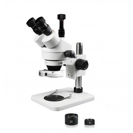 PA-1FZ-IFR07-5NS-WH Simul-Focal Trinocular Zoom Stereo Microscope - 0.7X-4.5X Zoom Range, 0.5X & 2.0X Auxiliary Lenses, 144-LED Ring Light, 5MP WiFi Digital Camera
