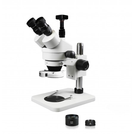 PA-1AFZ-IFR07-5607NS Simul-Focal Trinocular Zoom Stereo Microscope - 0.7X-4.5X Zoom Range, 0.5X & 2.0X Auxiliary Lenses, 144-LED Ring Light, 16MP Digital Camera