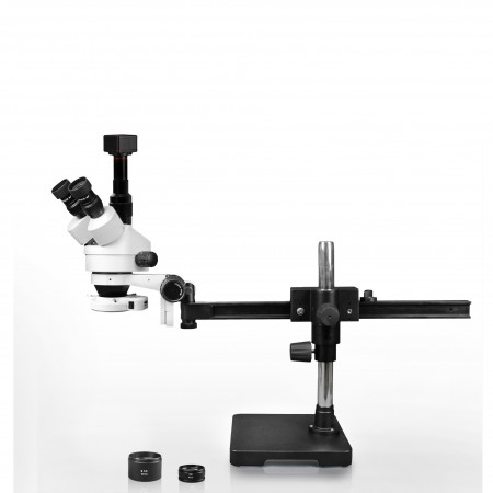 PA-2AFZ-IFR07-5N Simul-Focal Trinocular Zoom Stereo Microscope - 0.7X-4.5X Zoom Range, 0.5X & 2.0X Auxiliary Lenses, 144-LED Ring Light, 5MP Digital CMOS Camera