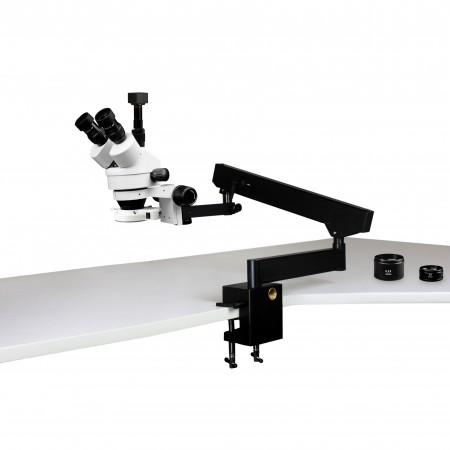 PA-7FZ-IFR07-5N Simul-Focal Trinocular Zoom Stereo Microscope - 0.7X - 4.5X Zoom Range, 0.5X & 2.0X Auxiliary Lenses, 144-LED Ring Light, 5MP Digital CMOS Camera
