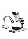PA-1AFZ-IHL20-MS Simul-Focal Trinocular Zoom Stereo Microscope - 0.7X-4.5X Zoom Range, 0.5X & 2.0X Auxiliary Lenses, Mechanical Stage, Dual Gooseneck LED Light