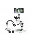PA-1AFZ-IHL20-RET11.6 Simul-Focal Trinocular Zoom Stereo Microscope - 0.7X-4.5X Zoom Range, 0.5X & 2.0X Auxiliary Lenses, Dual Gooseneck LED Light, 11.6" HD Retina Screen With 5MP Camera