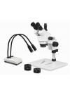PA-1AFZ-IHL20 Simul-Focal Trinocular Zoom Stereo Microscope - 0.7X-4.5X Zoom Range, 0.5X & 2.0X Auxiliary Lenses, Dual Gooseneck LED Light