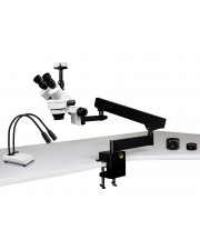 PA-7FZ-IHL20-10N Simul-Focal Trinocular Zoom Stereo Microscope - 0.7X - 4.5X Zoom Range, 0.5X & 2.0X Auxiliary Lenses, Dual Gooseneck LED Light, 10MP Digital Eyepiece Camera 