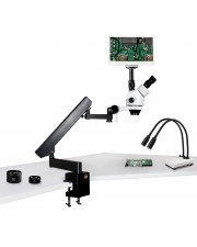 PA-7FZ-IHL20-RET11.6 Simul-Focal Trinocular Zoom Stereo Microscope - 0.7X - 4.5X Zoom Range, 0.5X & 2.0X Auxiliary Lenses, Dual Gooseneck LED Light, 11.6" HD Retina Screen With 5MP Camera 
