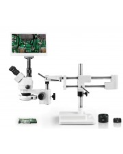 PA-5FZ-IFR07-RET11.6 Simul-Focal Trinocular Zoom Stereo Microscope - 0.7X - 4.5X Zoom Range, 0.5X & 2.0X Auxiliary Lenses, 144-LED Ring Light, 11.6" HD Retina Screen With 5MP Camera 