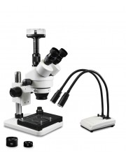 PA-1FZ-IHL20-10N-MS Simul-Focal Trinocular Zoom Stereo Microscope - 0.7X-4.5X Zoom Range, 0.5X & 2.0X Auxiliary Lenses, Dual Gooseneck LED Light, 10MP Digital Eyepiece Camera, Mechanical Stage 