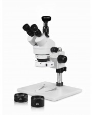 PA-1AFZ-IFR07-3N Simul-Focal Trinocular Zoom Stereo Microscope - 0.7X-4.5X Zoom Range, 0.5X & 2.0X Auxiliary Lenses, 144-LED Ring Light, 3MP Digital Eyepiece Camera 