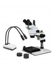 PA-1AFZ-IHL20-MS Simul-Focal Trinocular Zoom Stereo Microscope - 0.7X-4.5X Zoom Range, 0.5X & 2.0X Auxiliary Lenses, Mechanical Stage, Dual Gooseneck LED Light 