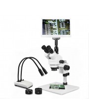 PA-1AFZ-IHL20-RET11.6 Simul-Focal Trinocular Zoom Stereo Microscope - 0.7X-4.5X Zoom Range, 0.5X & 2.0X Auxiliary Lenses, Dual Gooseneck LED Light, 11.6" HD Retina Screen With 5MP Camera 