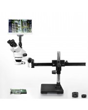 PA-2AFZ-IFR07-RET11.6 Simul-Focal Trinocular Zoom Stereo Microscope - 0.7X-4.5X Zoom Range, 0.5X & 2.0X Auxiliary Lenses, 144-LED Ring Light, 11.6" HD Retina Screen With 5MP Camera 