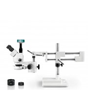PA-5FZ-IFR07-3609NS Simul-Focal Trinocular Zoom Stereo Microscope - 0.7X - 4.5X Zoom Range, 0.5X & 2.0X Auxiliary Lenses, 144-LED Ring Light, 2MP High Definition Digital Camera 