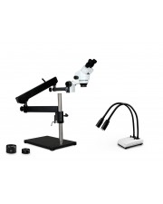PA-9EZ-IHL20 Binocular Zoom Stereo Microscope - 0.7X - 4.5X Zoom Range, 0.5X & 2.0X Auxiliary Lenses, Dual Gooseneck LED Light 