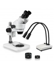 PA-1EZ-IHL20 Binocular Zoom Stereo Microscope - 0.7X-4.5X Zoom Range, 0.5X & 2.0X Auxiliary Lenses, Dual Gooseneck LED Light 