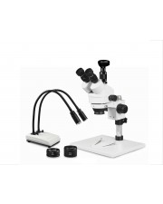 PA-1AFZ-IHL20-3N Simul-Focal Trinocular Zoom Stereo Microscope - 0.7X-4.5X Zoom Range, 0.5X & 2.0X Auxiliary Lenses, Dual Gooseneck LED Light, 3MP Digital Eyepiece Camera 
