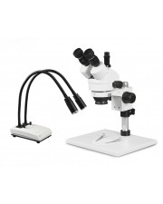 PA-1AF-IHL20 Simul-Focal Trinocular Zoom Stereo Microscope - 0.7X-4.5X Zoom Range, Dual Gooseneck LED Light 