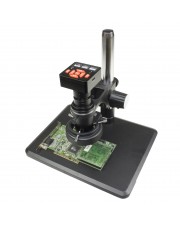 PA-12-5607NS-IFR09 Monocular Zoom Industrial Inspection Microscope W 16MPHDMI/USB Digital Camera | 0.7x-5.0x zoom range, 0.4x C-Mount | Pillar stand W large base |144-LED ring light 